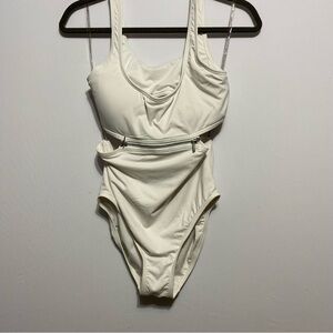Michael Kors White Zipper Belt One Piece Swimsuit MK Size 10 NEW